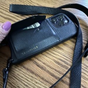 Black/Pewter - i Bandolier Hailey Side Slot Leather Crossbody  iPhone 14 pro max